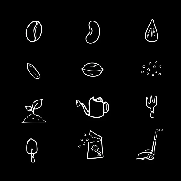 Ensemble d'icônes de semences et de jardinage — Image vectorielle
