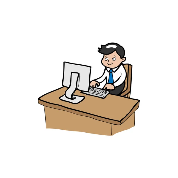 Businessman works on computer — Stock Vector