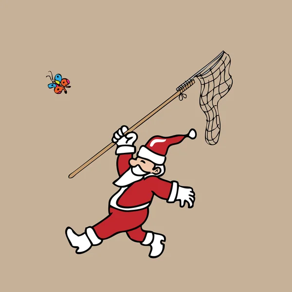 Père Noël attraper papillon par le filet — Image vectorielle