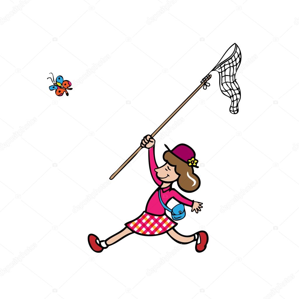 Girl catching butterfly by net