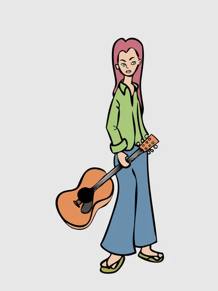 Homme aux cheveux longs avec guitare — Image vectorielle