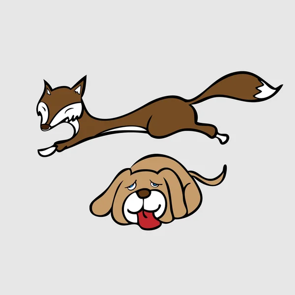 O salto rápido raposa marrom sobre cão preguiçoso — Vetor de Stock
