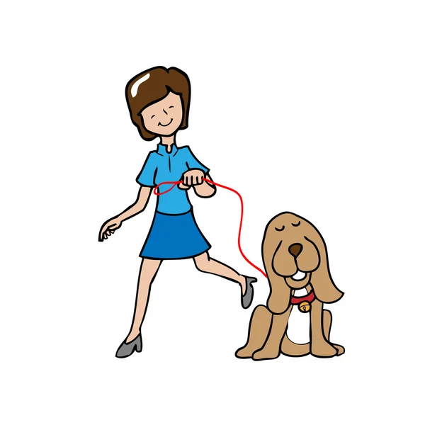 Frau geht mit Hund spazieren — Stockvektor