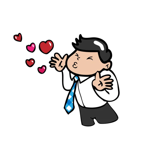 Homme d'affaires soufflant des cœurs d'amour — Image vectorielle
