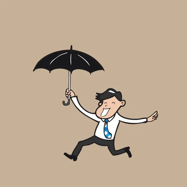 Empresario sosteniendo paraguas corriendo — Vector de stock