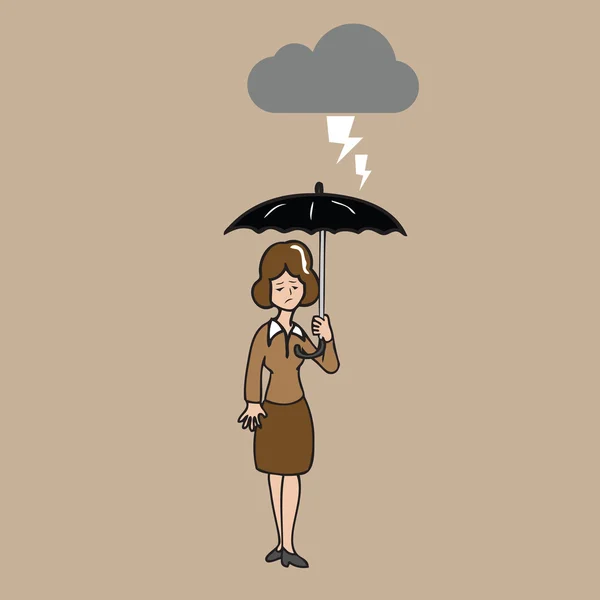 Woman holding black umbrella in strom — Stock Vector