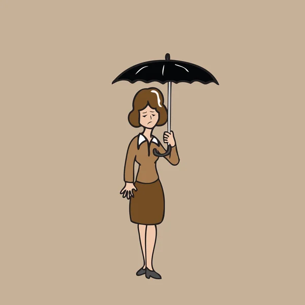 Mulher segurando guarda-chuva preto — Vetor de Stock