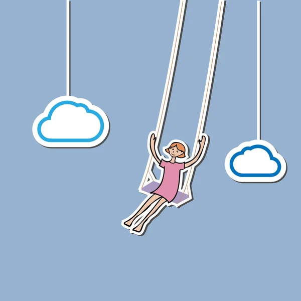 Fille swing dans le ciel — Image vectorielle