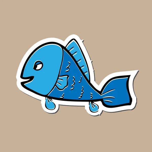 Desenho de etiqueta de peixe desenhos animados — Vetor de Stock