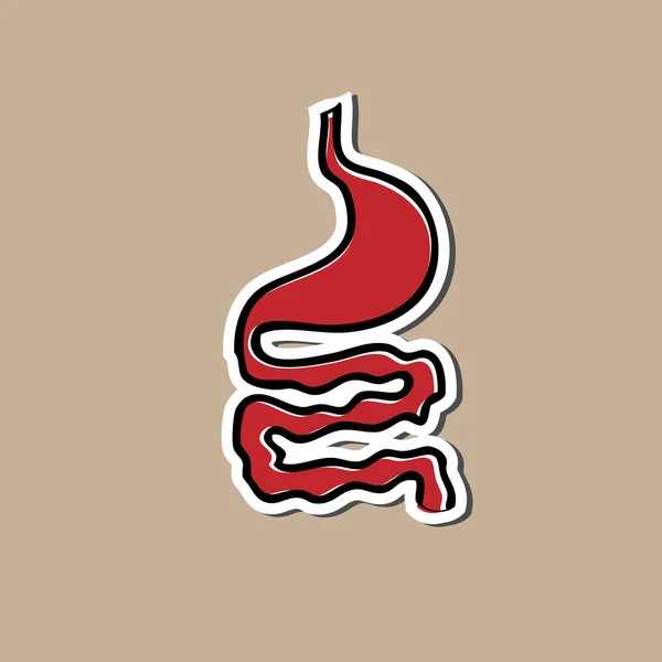 Etiqueta engomada estómago e intestino dibujo de dibujos animados — Vector de stock