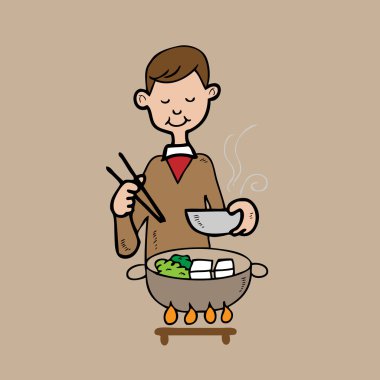 Adam akşam yemeği Japon Shabu tarzı