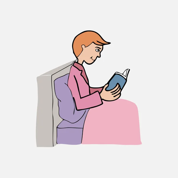 Jongen leest boek op bed — Stockvector