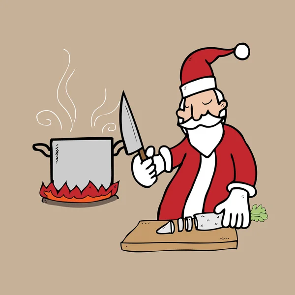 圣诞老人在厨房做饭 — 图库矢量图片