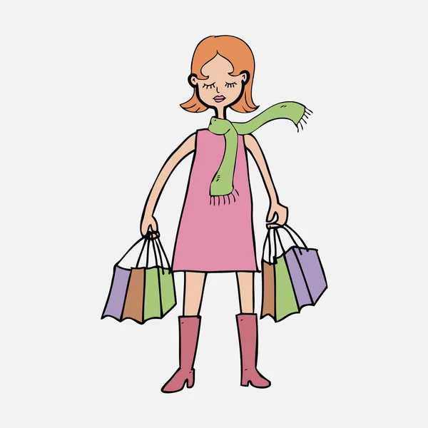 Mujer con bufanda y bolsas de compras — Archivo Imágenes Vectoriales