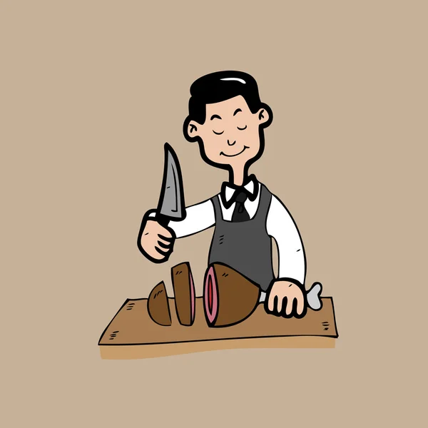 Chef cortando un delicioso jamón — Vector de stock