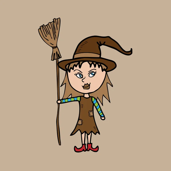 Petite sorcière avec balai — Image vectorielle