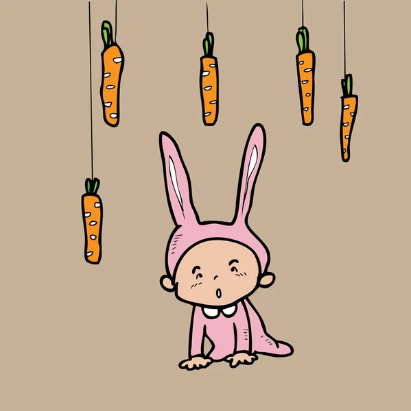 Rabbit boy and carrot — Stock Vector