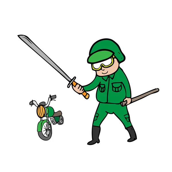 Soldier motocycle sword — Stock Vector