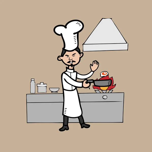 Chef cuisinier en cuisine — Image vectorielle