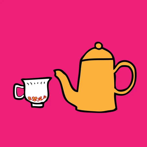 お茶のポットとカップ — ストックベクタ