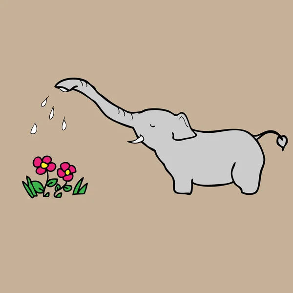 Elefant gießt Blumen — Stockvektor