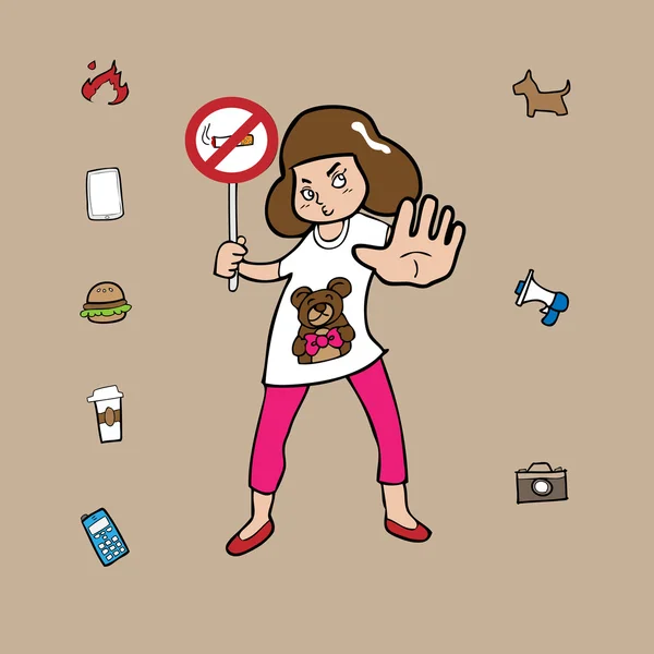 Chica y prohibir signo — Vector de stock