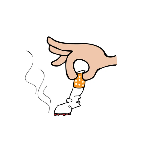 Hand extinguish cigarette cartoon — Stock Vector