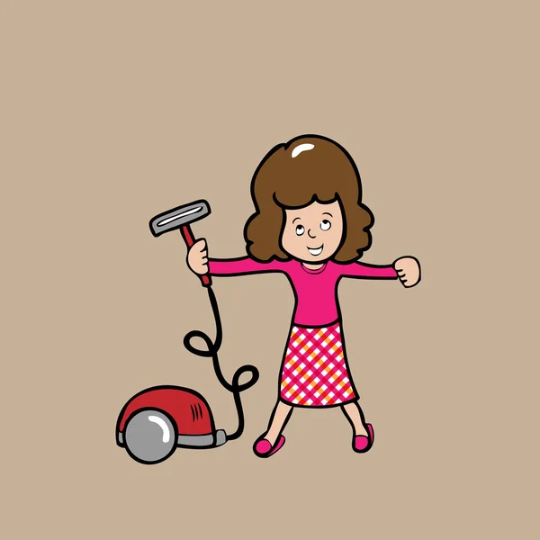 Woman and vacuum cleaner — Stock Vector