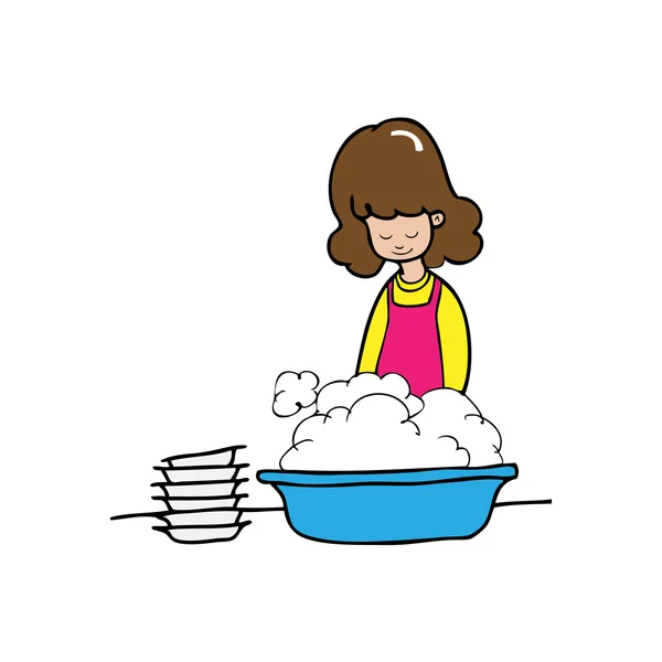 女人清洗盘子 — 图库矢量图片
