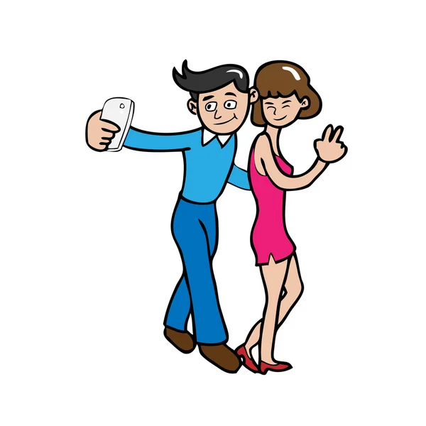 Selfie hombre y mujer — Vector de stock