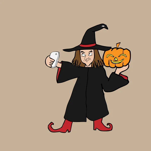 Selfie bruxa halloween cartoon — Vetor de Stock