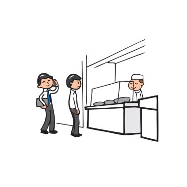 Businessman on que in cafeteria vector