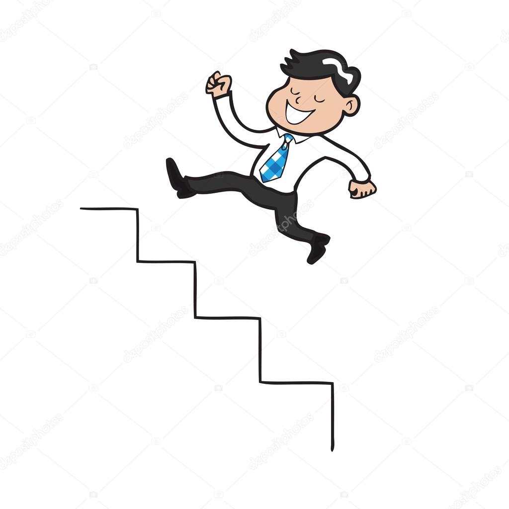 Businessman jumping up stairs cartoon