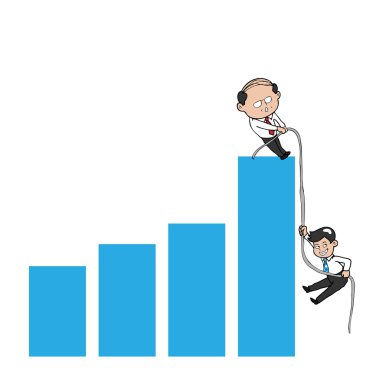 Old businessman pull young man vector