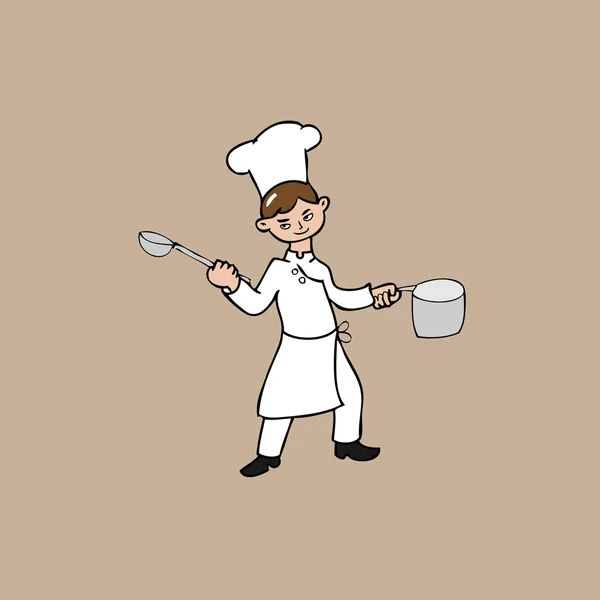 Jeune chef tenir pot — Image vectorielle