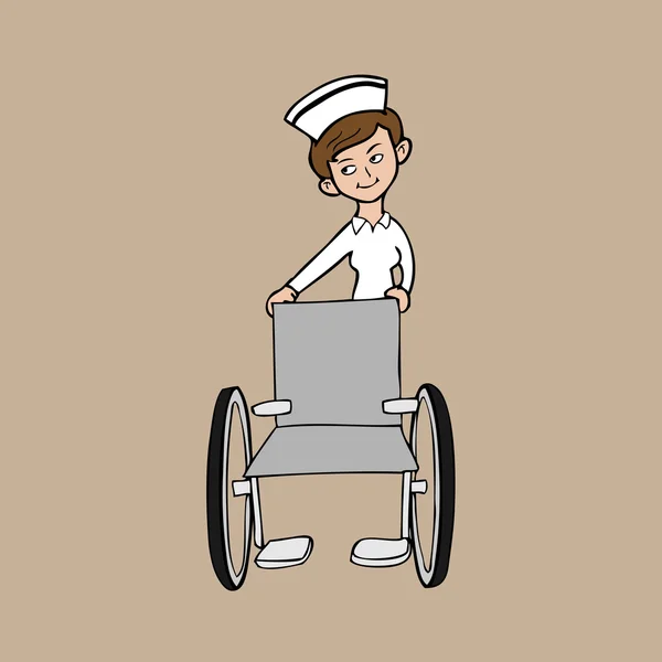 Cadeira de rodas enfermeira — Vetor de Stock