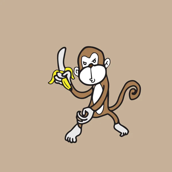 Affe hält Banane in der Hand — Stockvektor