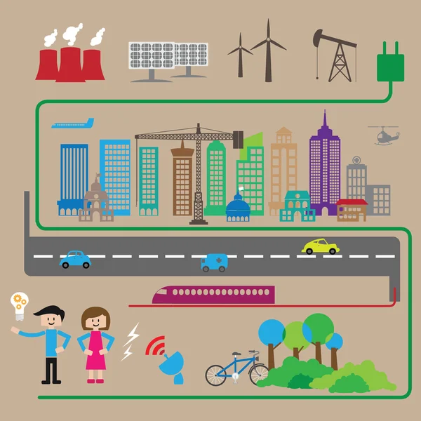 Énergie et transports urbains — Image vectorielle