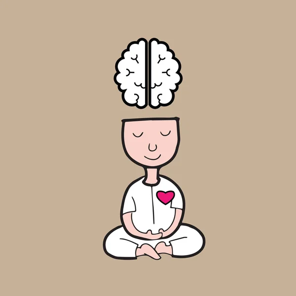 Hombre meditación cerebro — Vector de stock