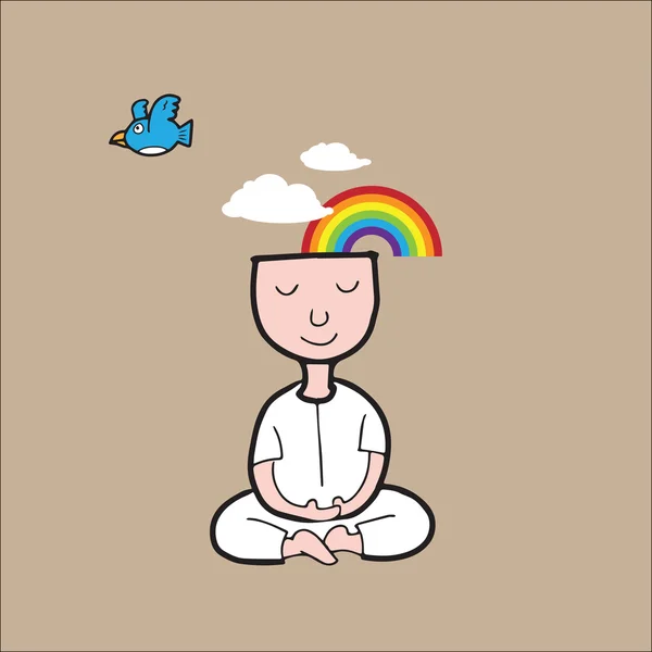 Hombre Meditación arco iris nube — Vector de stock