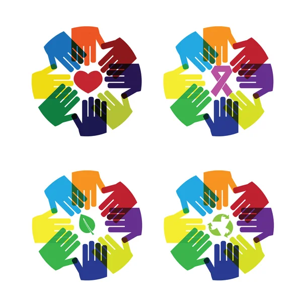 Hands circle love and care colorful — Stock Vector