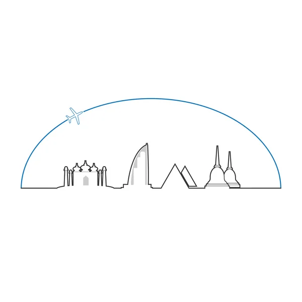 Reise asien icon line flugzeug — Stockvektor