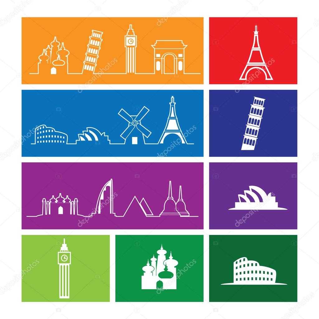 Travel landmark outline icons windows