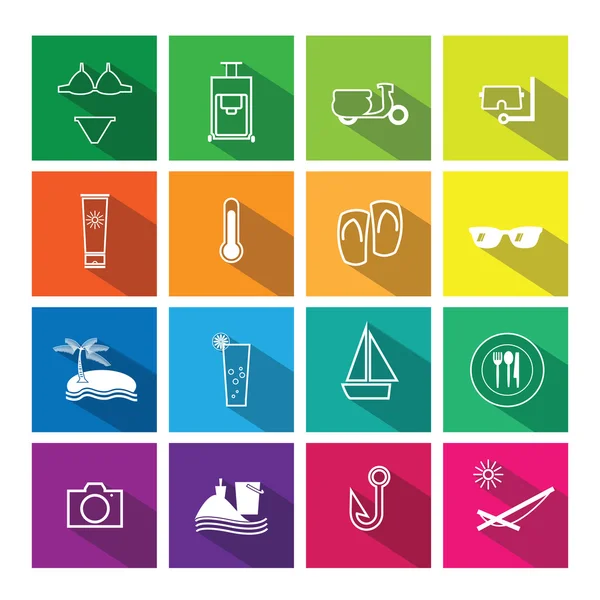 Iconos de vacaciones de verano conjunto sombra plana — Vector de stock