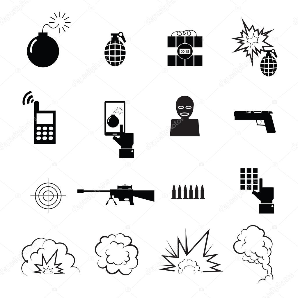Terrorist and spy icons set