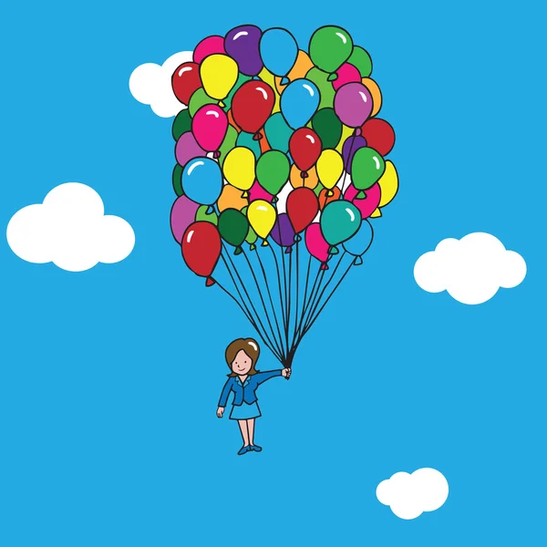 Zakenvrouw Flying ballonnen — Stockvector