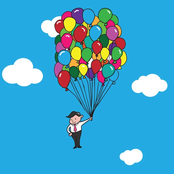 Businessman flying balloons — Stock Vector