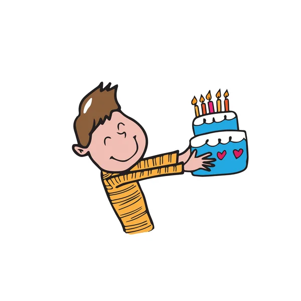 Jongen met cake van de kindverjaardag — Stockvector