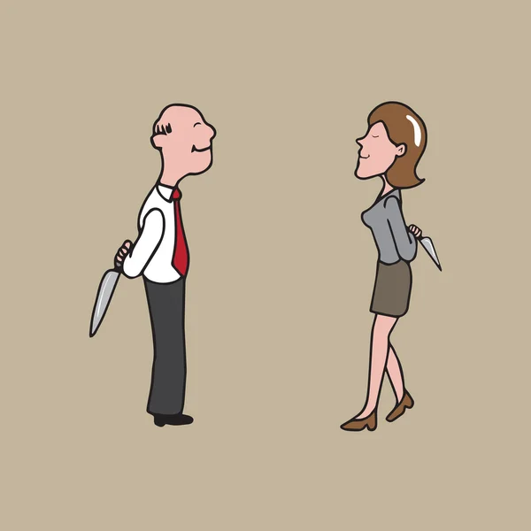 Les hommes d'affaires tiennent un couteau behide — Image vectorielle