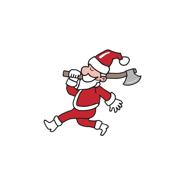 Natal Santa segurando machado desenhos animados — Vetor de Stock